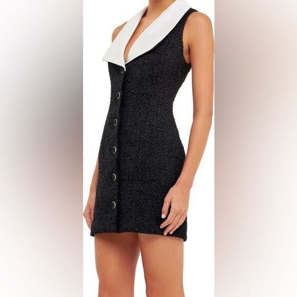 NWT Endless Rose Contrast Collar Tweed Mini Dress size medium women with pockets - Picture 3 of 16